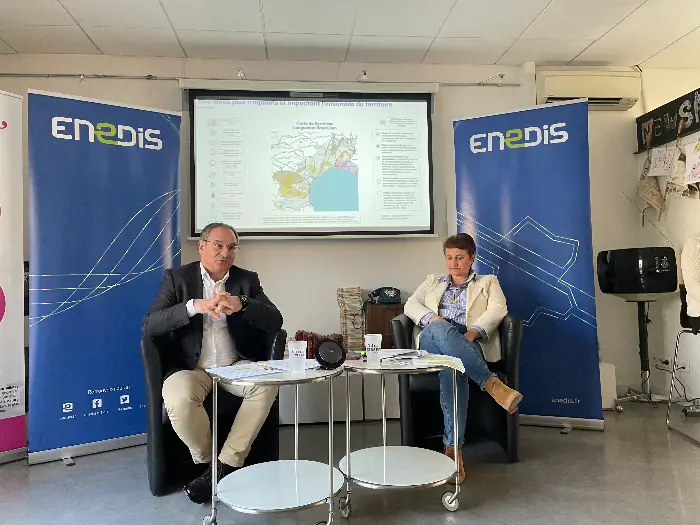 Transition énergétique : Enedis va investir 218 M€ en 2025 en Occitanie Est 4 - Les indiscretions Gilles Pinel et Virginie Monnier-Mangue discutent de la transition énergétique d'Enedis. © Jules Mestre