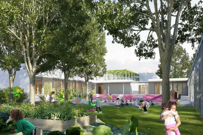 Nîmes : le groupe scolaire Léo Rousson inauguré 13 - Les indiscretions vue-cour-leo-rousson
